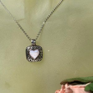 NWOT Silver and Shell Heart Pendant + Silver Tone Chain